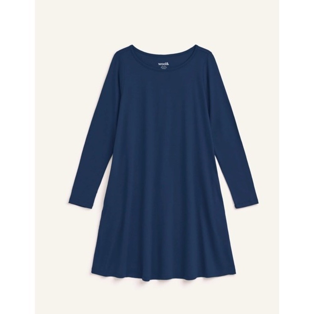 Wool& Rowena Swing Dress Marine Blue 78% Merino Wool Durable Lightweight Sz XL